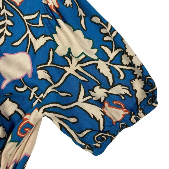Knox Rose Blue Floral Boho Short Sleeve Tiered Hem Rayon Wrap Midi Dress Small - Picture 6 of 13